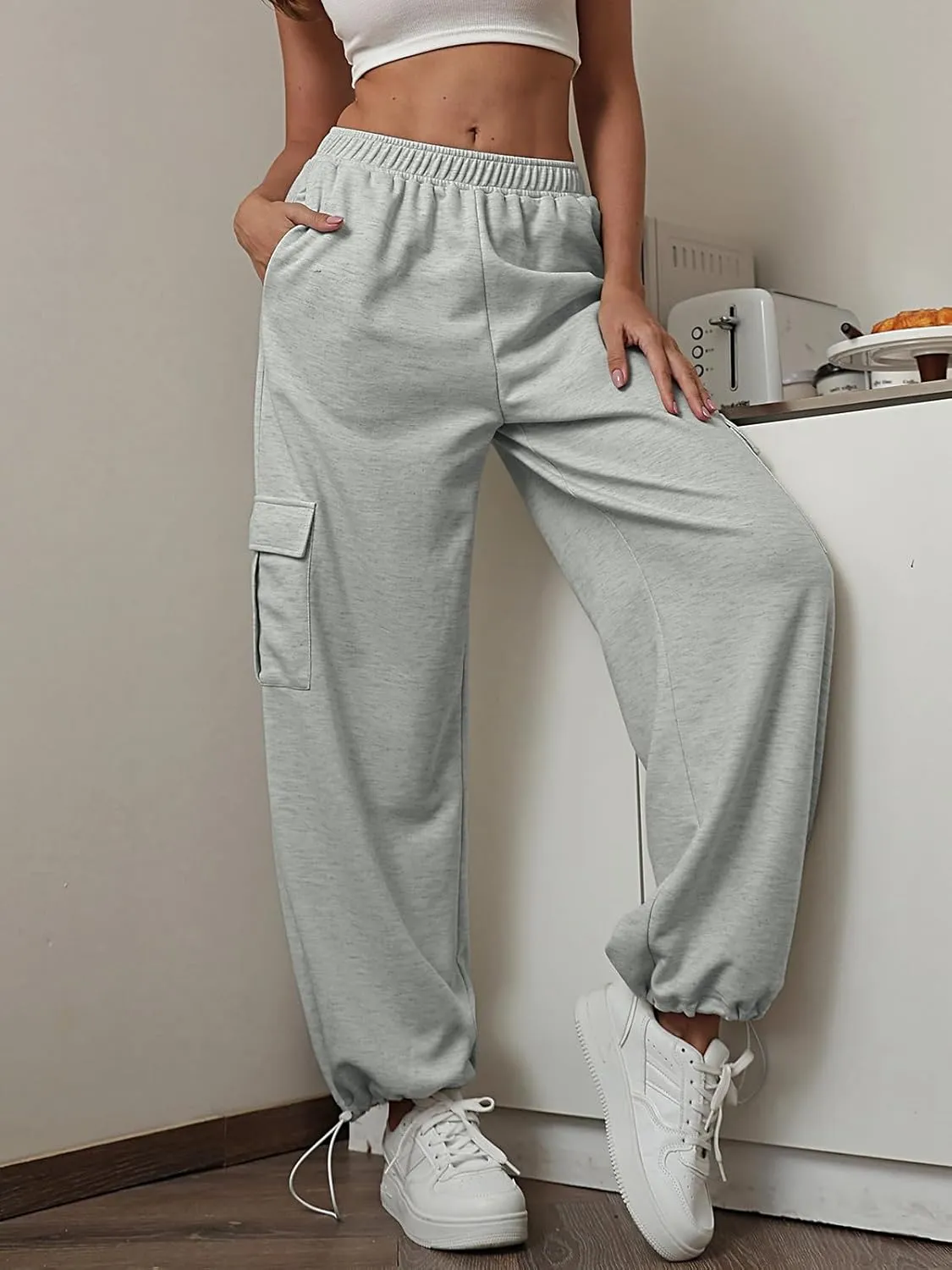 Womens Casual Sweatpants High Waisted Baggy Cargo Pants Athletic Running Joggers Y2K Wide Leg Pant with Pockets