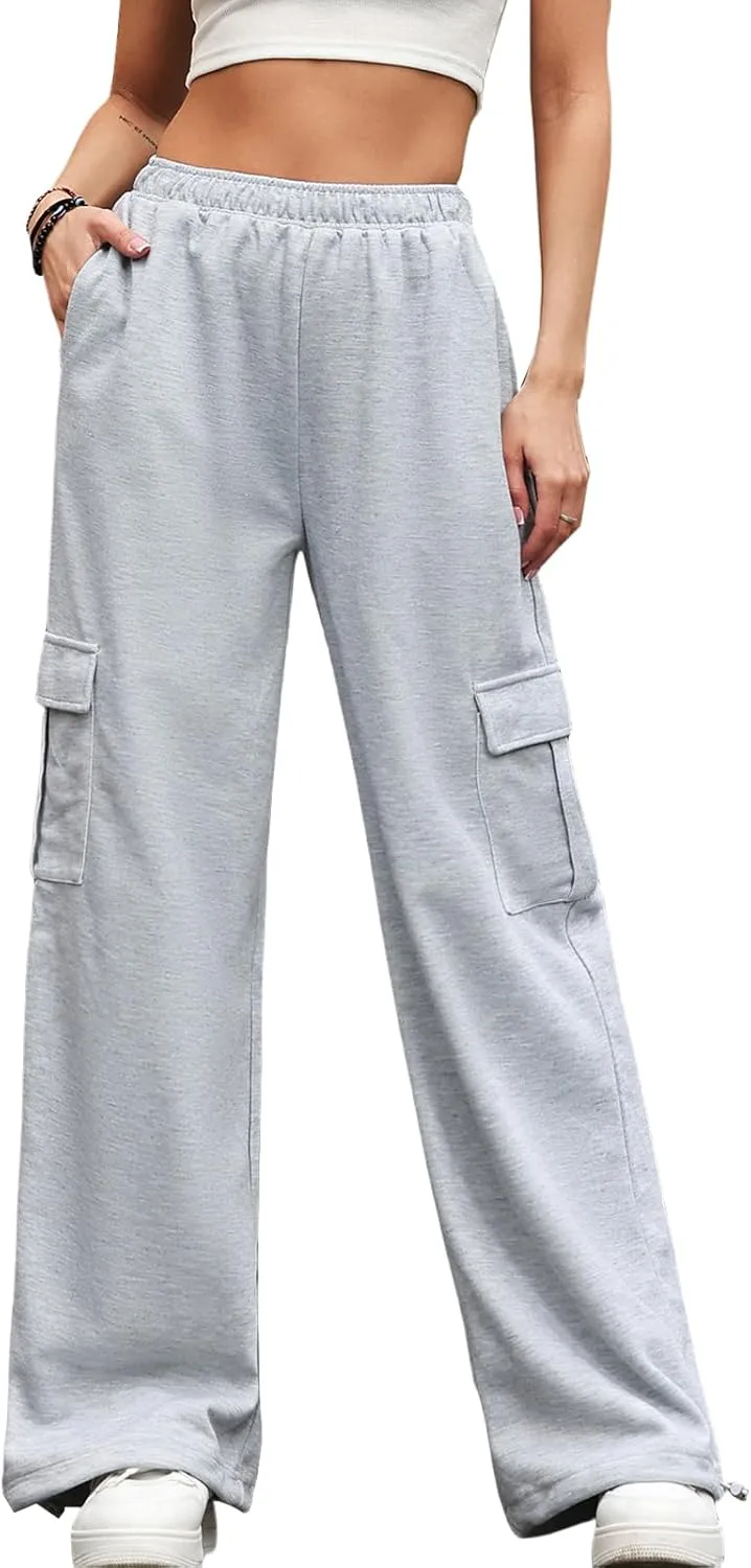 Womens Casual Sweatpants High Waisted Baggy Cargo Pants Athletic Running Joggers Y2K Wide Leg Pant with Pockets
