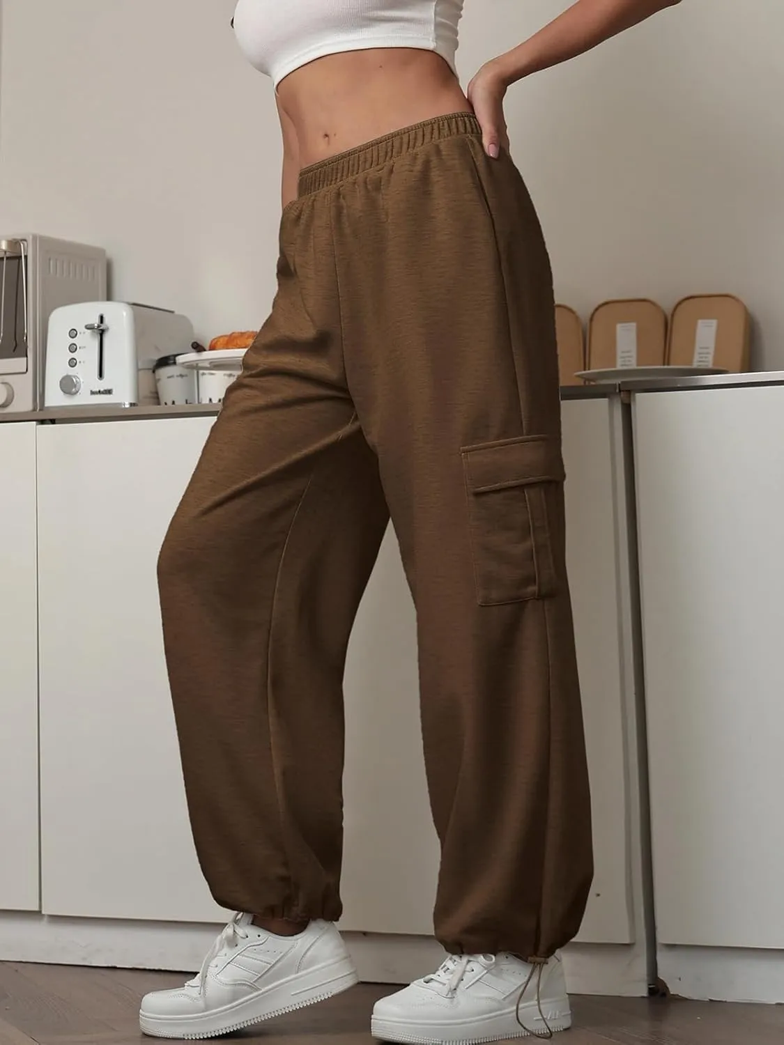 Womens Casual Sweatpants High Waisted Baggy Cargo Pants Athletic Running Joggers Y2K Wide Leg Pant with Pockets