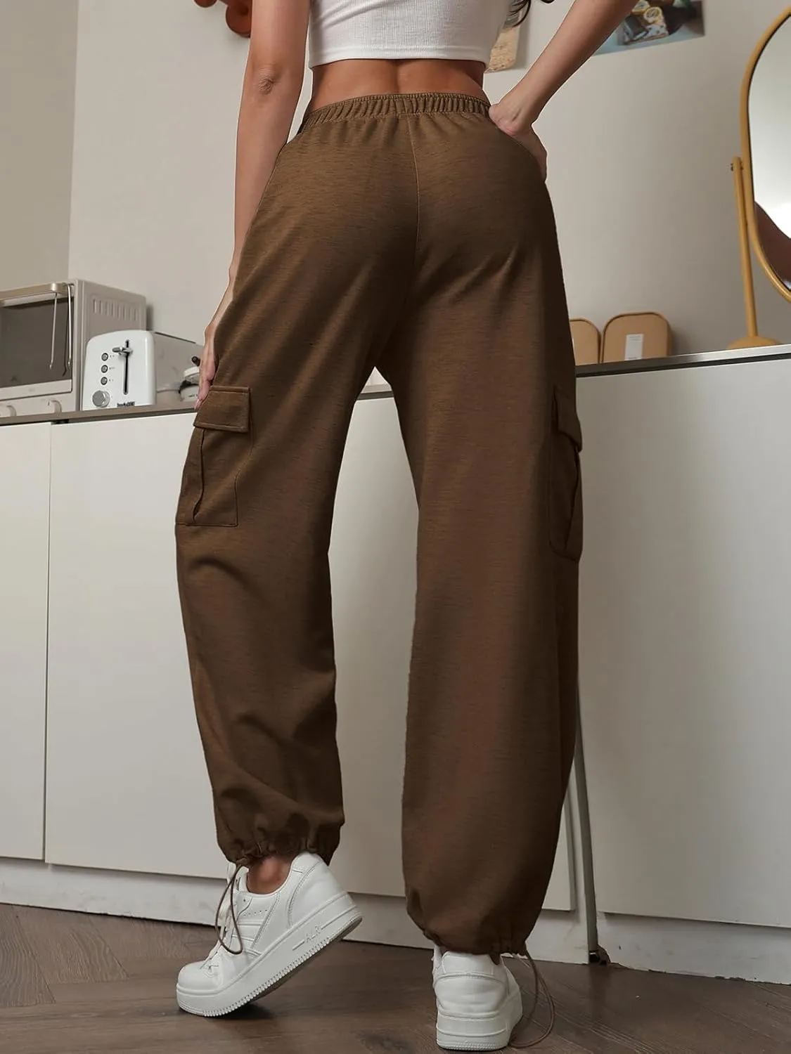 Womens Casual Sweatpants High Waisted Baggy Cargo Pants Athletic Running Joggers Y2K Wide Leg Pant with Pockets