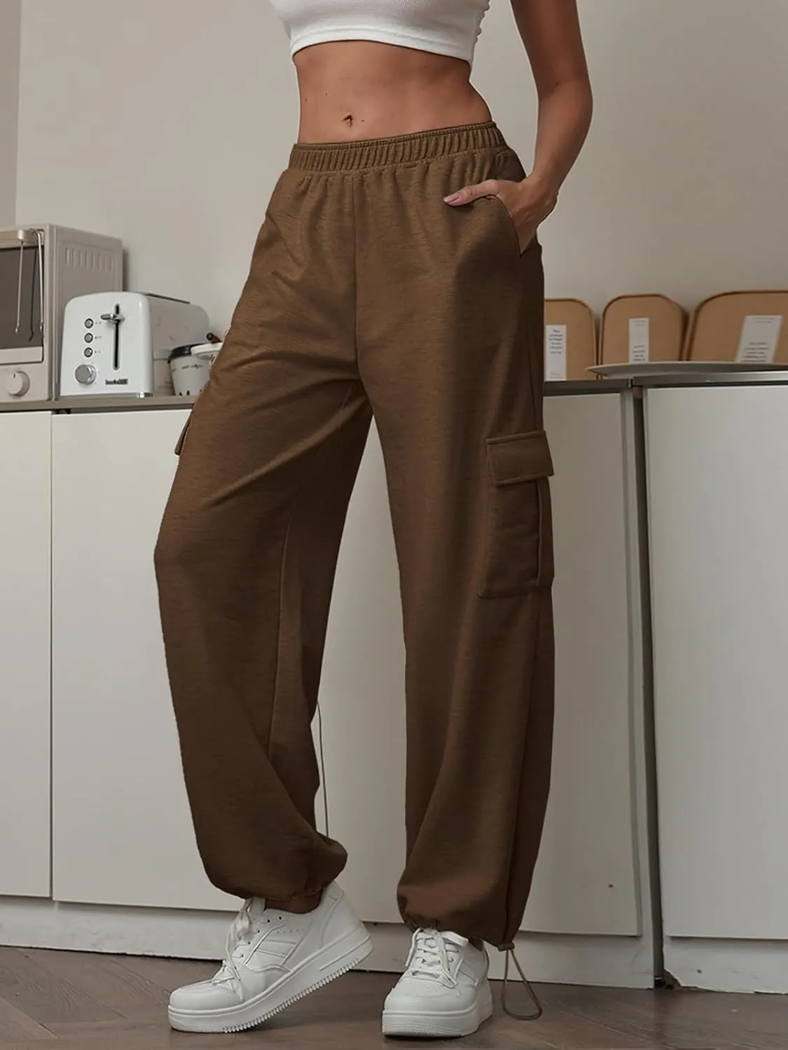 Womens Casual Sweatpants High Waisted Baggy Cargo Pants Athletic Running Joggers Y2K Wide Leg Pant with Pockets