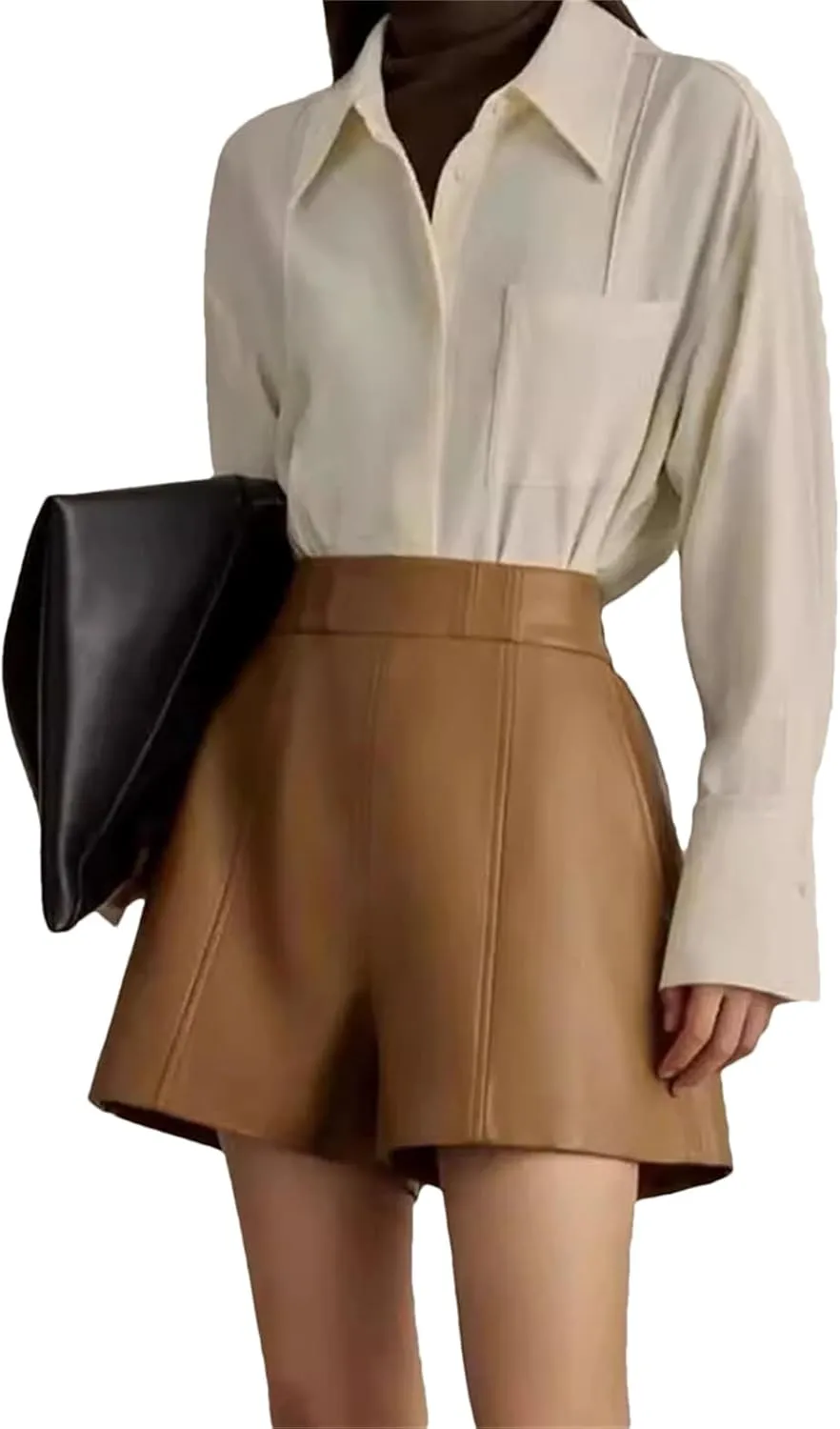 Womens Cropped Leather High Waist Shorts French Tuck Friendly for Minimalist Capsule Wardrobes