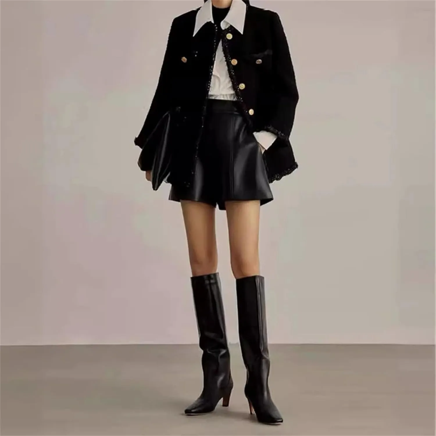 Womens Cropped Leather High Waist Shorts French Tuck Friendly for Minimalist Capsule Wardrobes