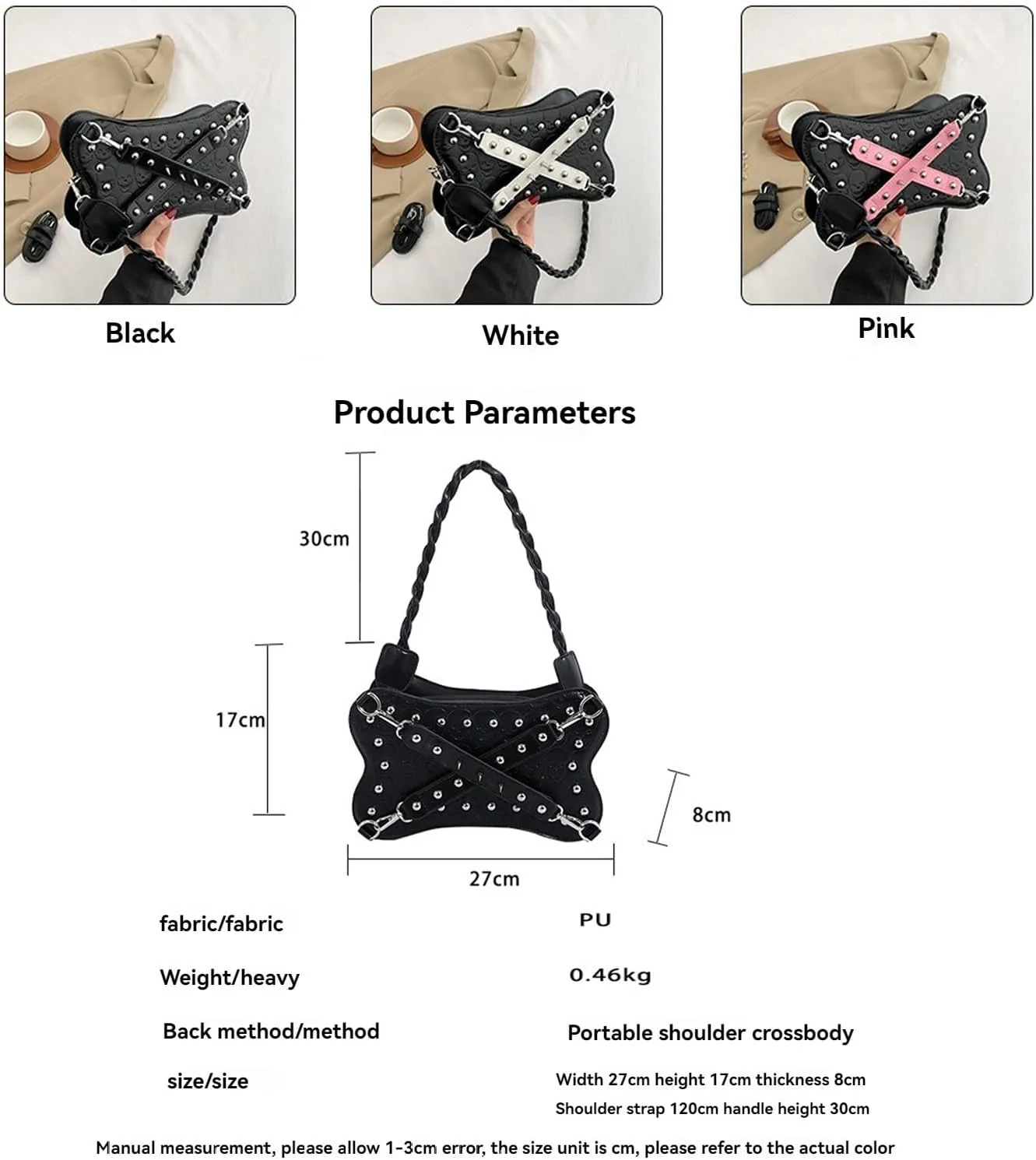 Women's Crossbody Bag Gothic Wallet Rivet Sweet Cool Dark PU Leather Punk Rock Party Shoulder Bag