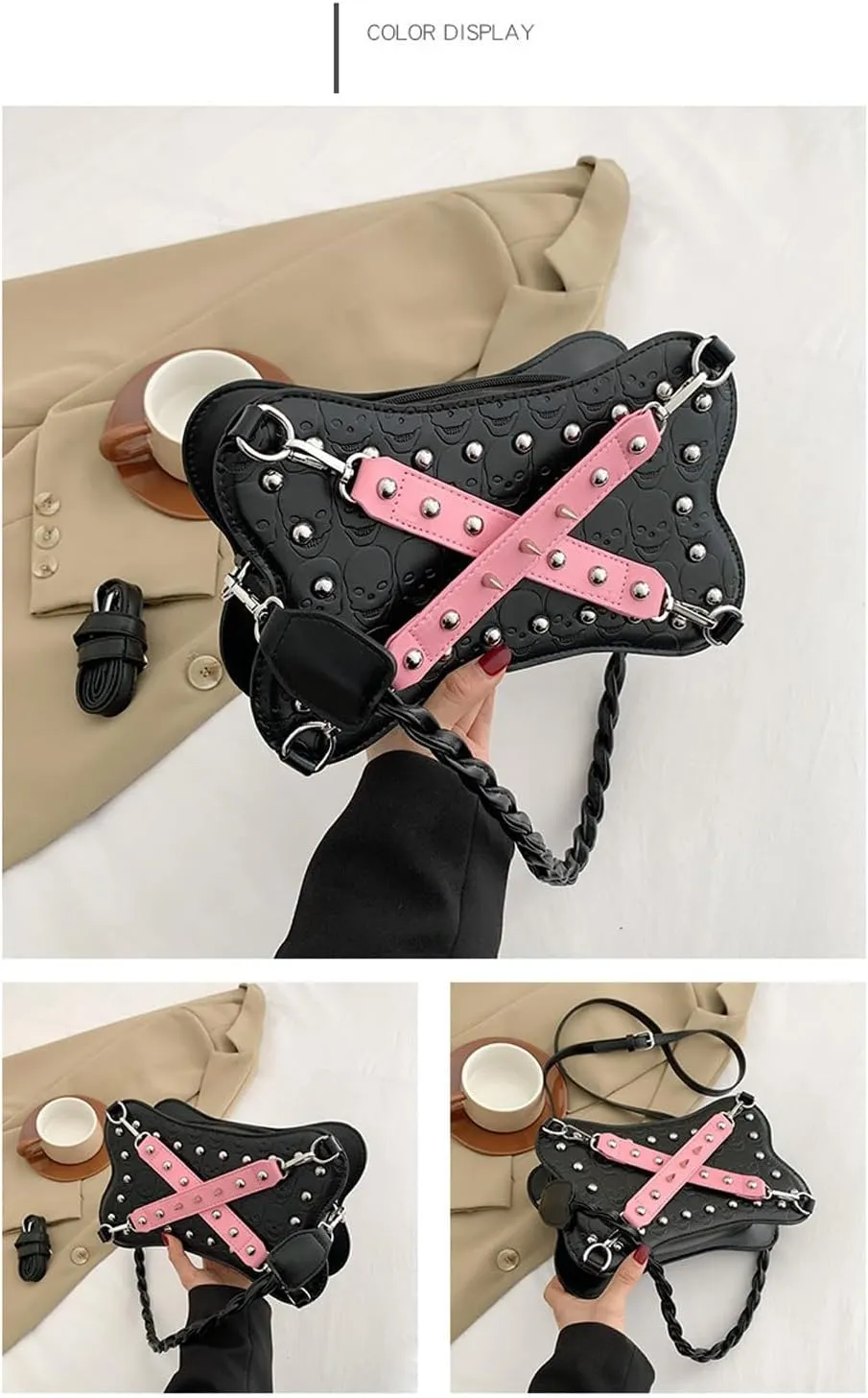 Women's Crossbody Bag Gothic Wallet Rivet Sweet Cool Dark PU Leather Punk Rock Party Shoulder Bag