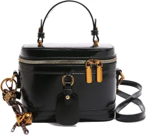 Womens Elegant Minimalist Bucket Bag with Bell, Vintage PU Box Shape Handbag, Fashionable Crossbody Shoulder Bag for Daily Use and Special Occasions(Black-1pcs)