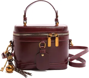 Women'S Elegant Minimalist Handbag Bucket Bag With Bell Fashion Vintage Pu Box Shape Handbag Crossbody Shoulder