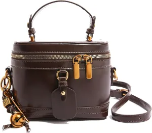 Women'S Elegant Minimalist Handbag Bucket Bag With Bell Fashion Vintage Pu Box Shape Handbag Crossbody Shoulder