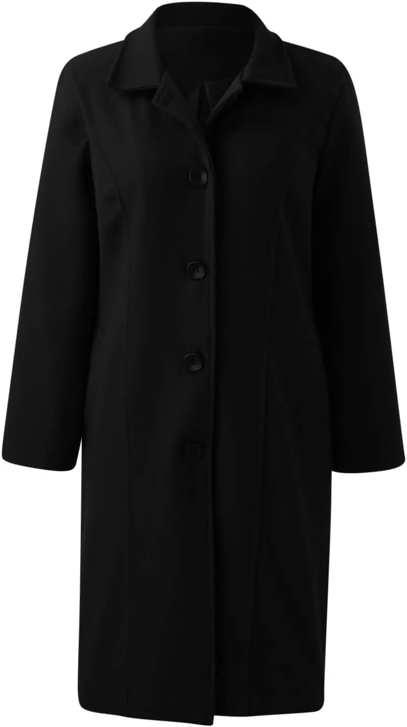Womens Fit Mid Long Breasted Coat Lapel Jacket Overcoat Outwear Trench Windbreaker Double Breast Overcoat Women
