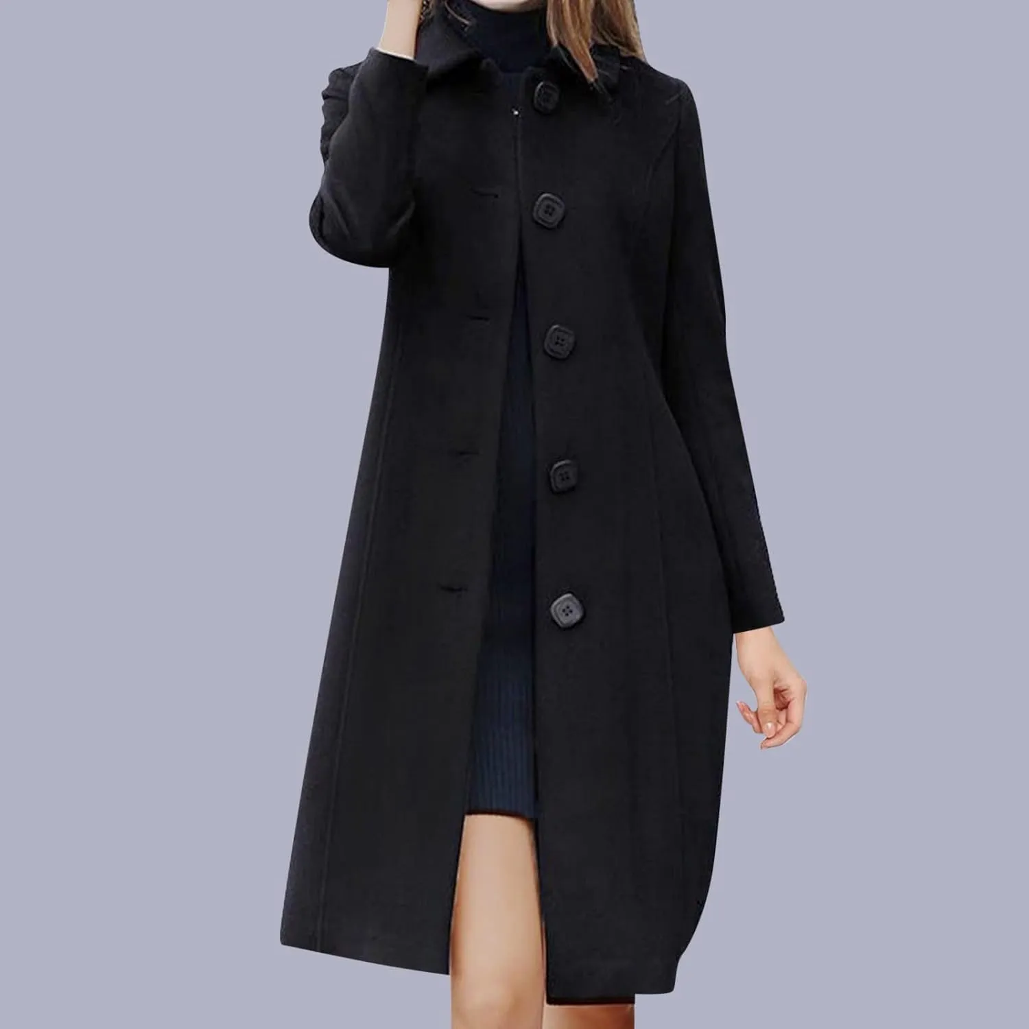 Womens Fit Mid Long Breasted Coat Lapel Jacket Overcoat Outwear Trench Windbreaker Double Breast Overcoat Women