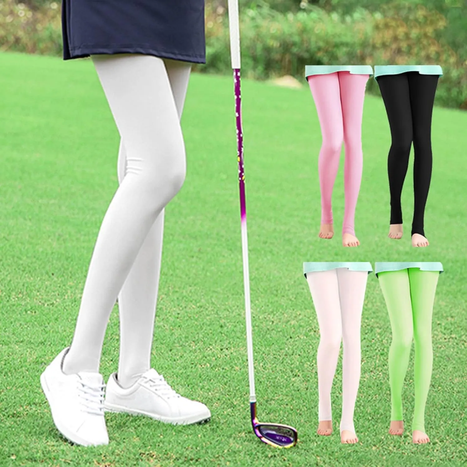 Women's Golf Leggings Sun Protection Pants Cool Ice Silk Compression Stockings Breathable for Outdoor