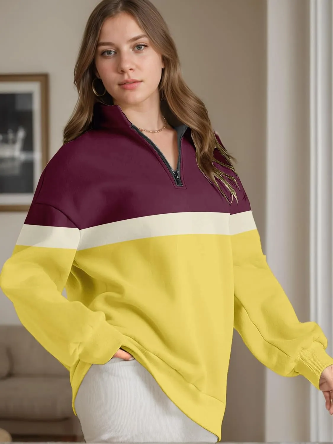 Womens Half Zip Sweatshirts Fall Fashion Oversized Hoodies Pullover Long Sleeve Shirts Clothes