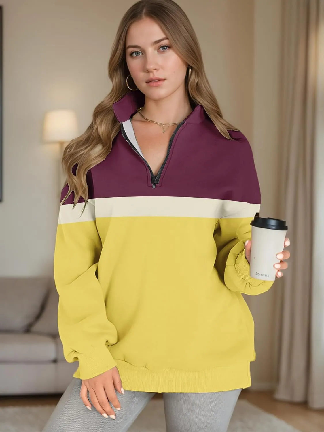 Womens Half Zip Sweatshirts Fall Fashion Oversized Hoodies Pullover Long Sleeve Shirts Clothes