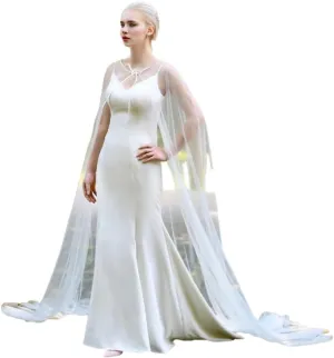 Women's Long Tulle Bridal Cape Wedding Veil Cloak Bridal Wraps Cathedral Length Wedding Capes Shawl Wrap Shrug for Women