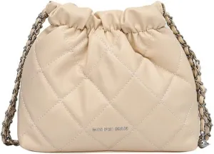 Women's minimalist diamond patterned drawstring one shoulder bucket bag