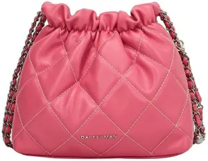 Women's minimalist diamond patterned drawstring one shoulder bucket bag