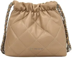 Women's minimalist diamond patterned drawstring one shoulder bucket bag