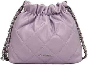 Women's minimalist diamond patterned drawstring one shoulder bucket bag
