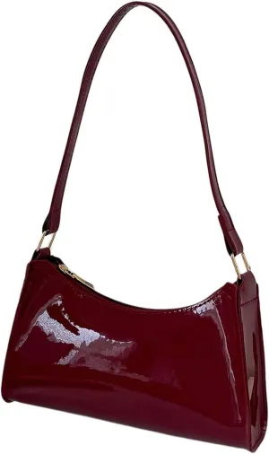 Women's Minimalist Patent Leather Shoulder Bag Small Vintage Zipper Hobo Underarm Bags