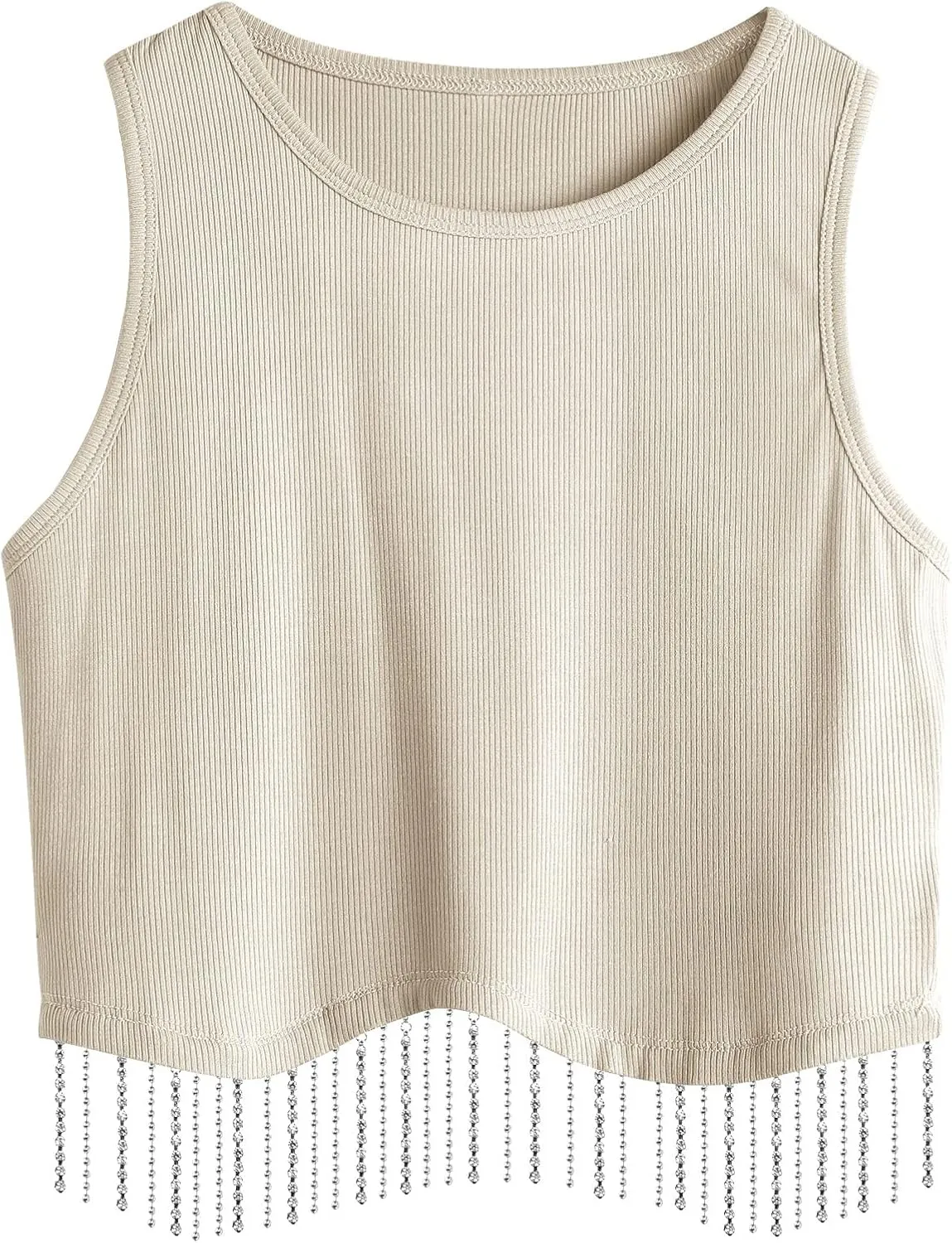 Womens Nashville Sparkly Rhinestone Fringe Sleeveless Crop Tops Y2K Raceback Ribbed Cropped Tank Tops with Glitter Tassel