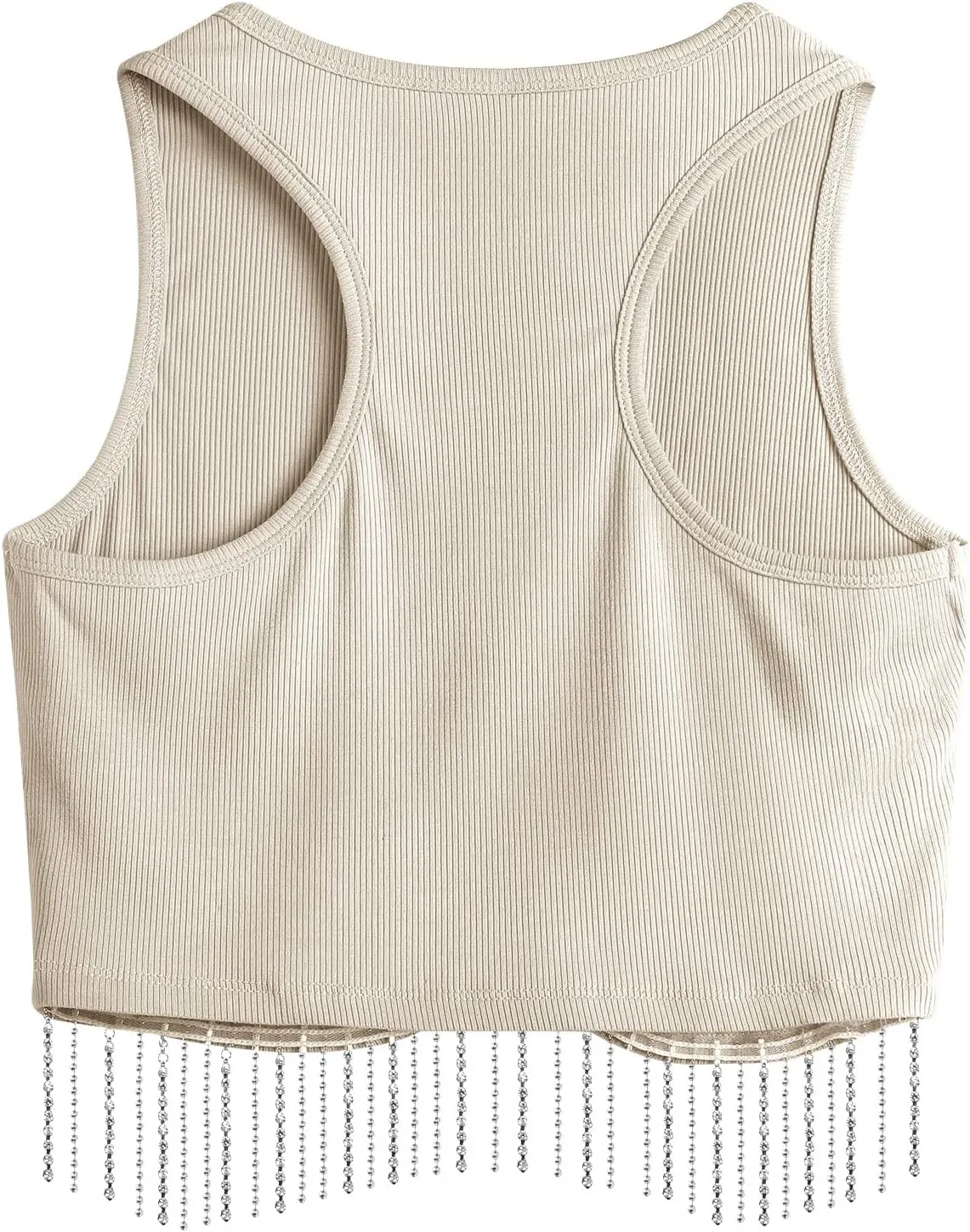 Womens Nashville Sparkly Rhinestone Fringe Sleeveless Crop Tops Y2K Raceback Ribbed Cropped Tank Tops with Glitter Tassel