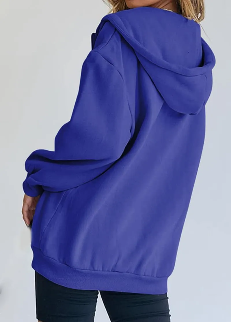 Womens Oversized Zip Up Hoodies Loose Long Sleeve Zipper Hooded Sweatshirt Casual Solid Jackets with Pockets
