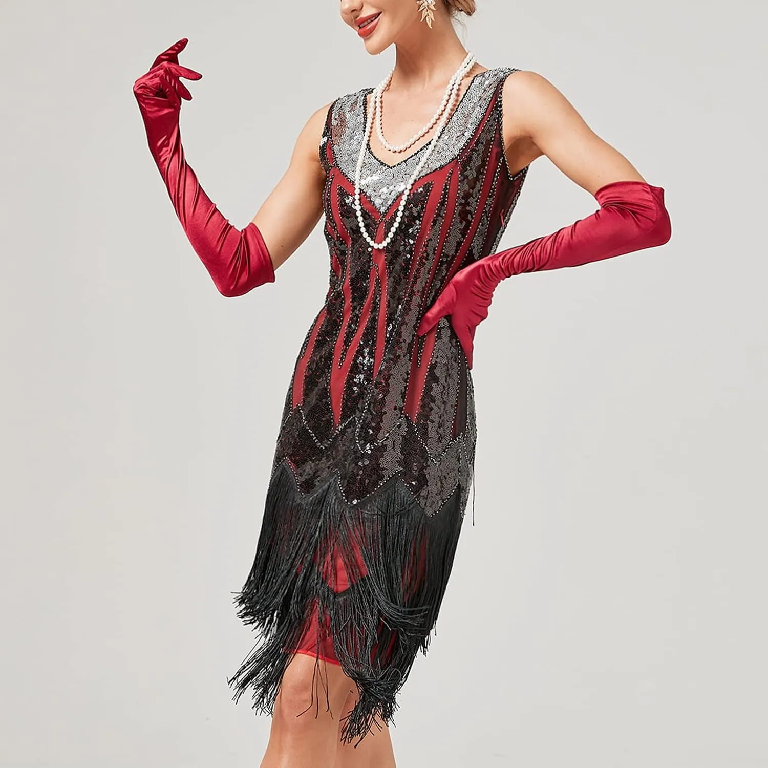 Women's Plus Size Flapper Dress Fringe Glitter Beaded Swing Roaring 20s Gatsby Short Sequin Masquerade Dresses
