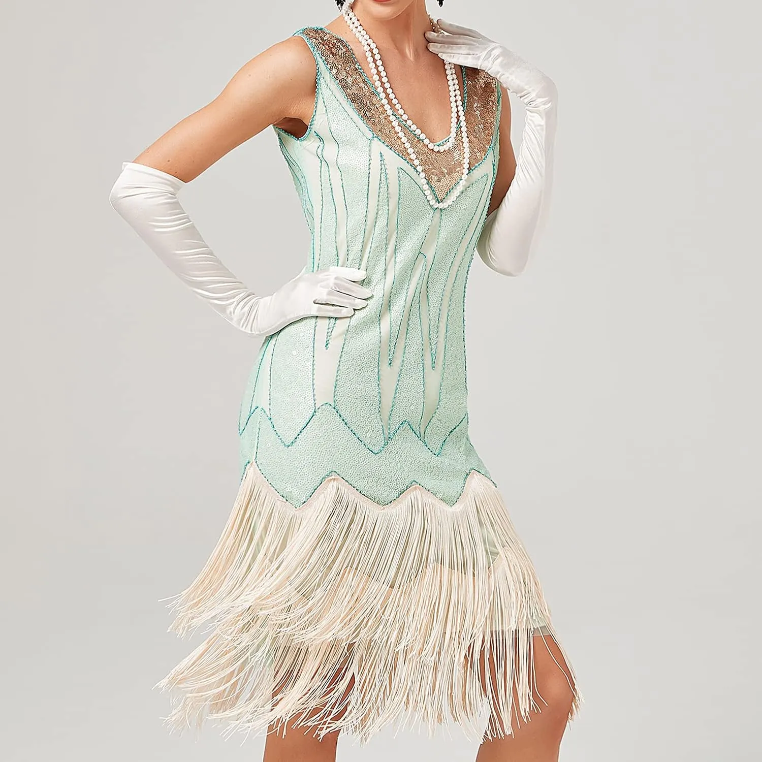 Women's Plus Size Flapper Dress Fringe Glitter Beaded Swing Roaring 20s Gatsby Short Sequin Masquerade Dresses