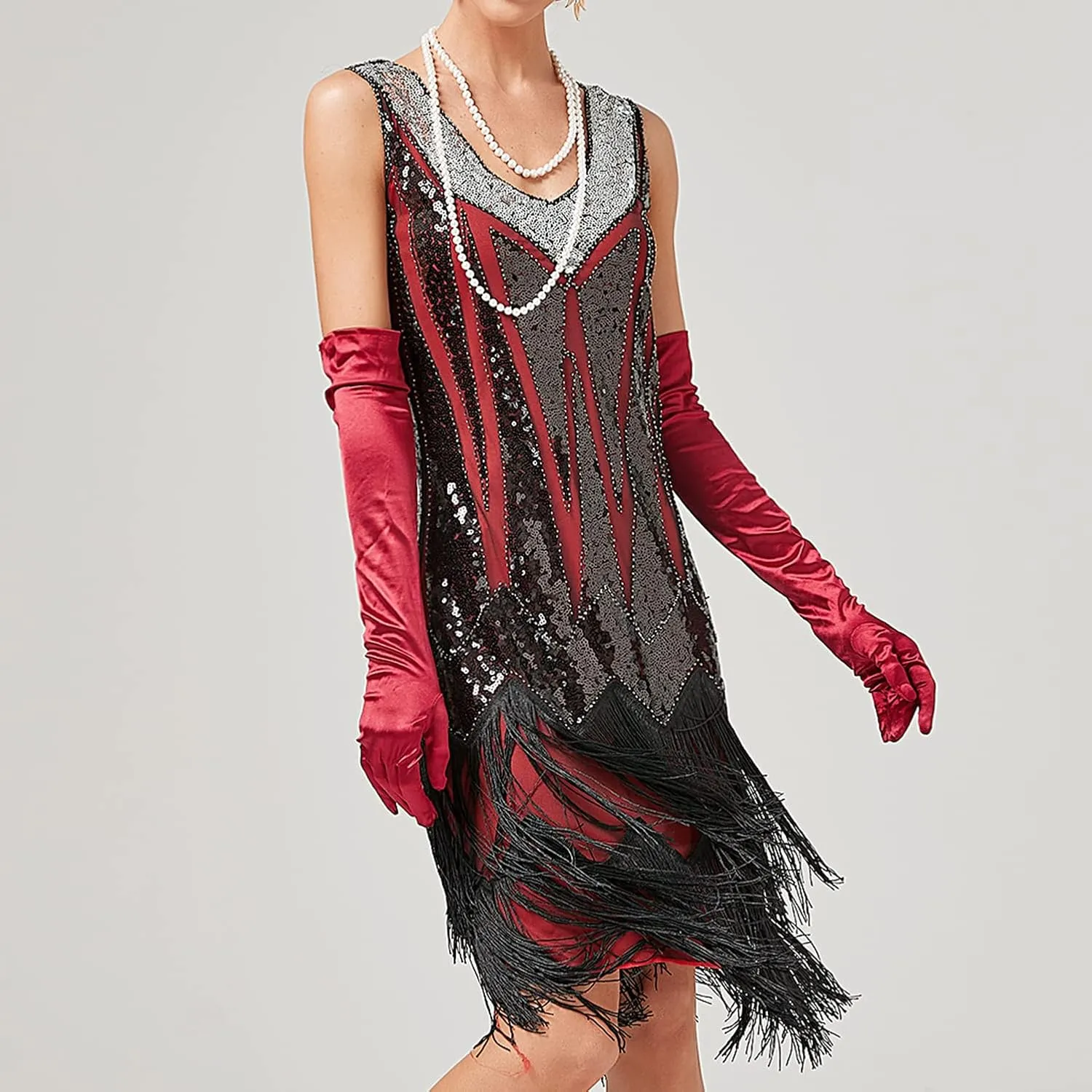 Women's Plus Size Flapper Dress Fringe Glitter Beaded Swing Roaring 20s Gatsby Short Sequin Masquerade Dresses