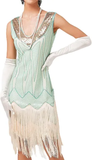 Women's Plus Size Flapper Dress Fringe Glitter Beaded Swing Roaring 20s Gatsby Short Sequin Masquerade Dresses