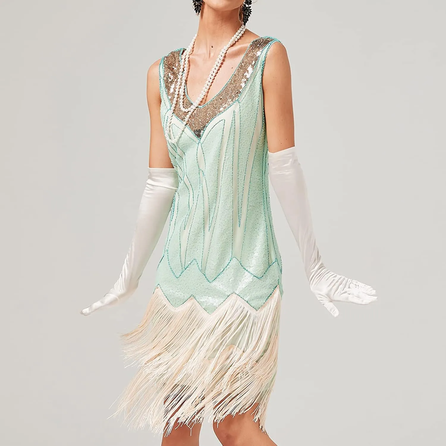 Women's Plus Size Flapper Dress Fringe Glitter Beaded Swing Roaring 20s Gatsby Short Sequin Masquerade Dresses