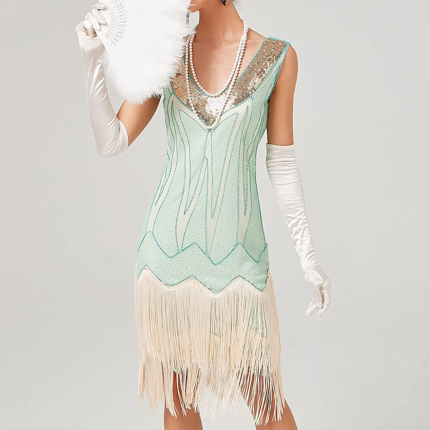 Women's Plus Size Flapper Dress Fringe Glitter Beaded Swing Roaring 20s Gatsby Short Sequin Masquerade Dresses