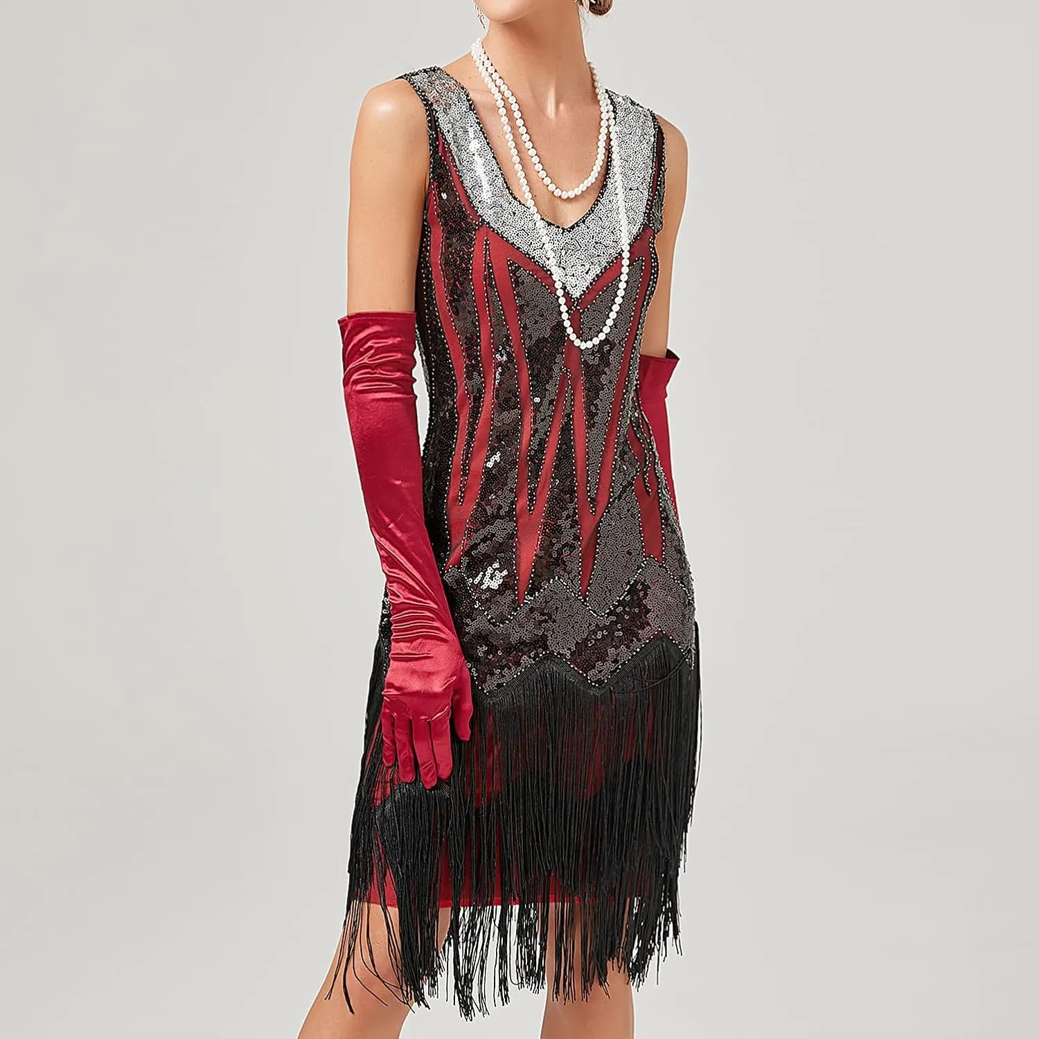 Women's Plus Size Flapper Dress Fringe Glitter Beaded Swing Roaring 20s Gatsby Short Sequin Masquerade Dresses
