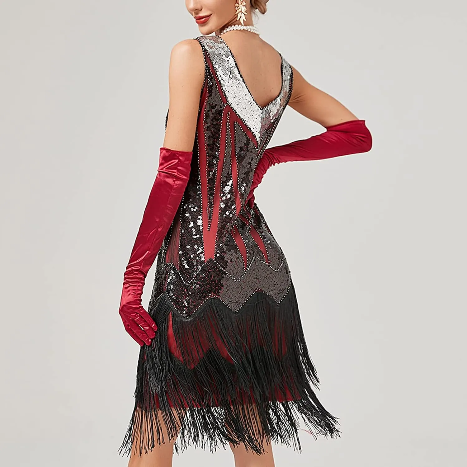 Women's Plus Size Flapper Dress Fringe Glitter Beaded Swing Roaring 20s Gatsby Short Sequin Masquerade Dresses