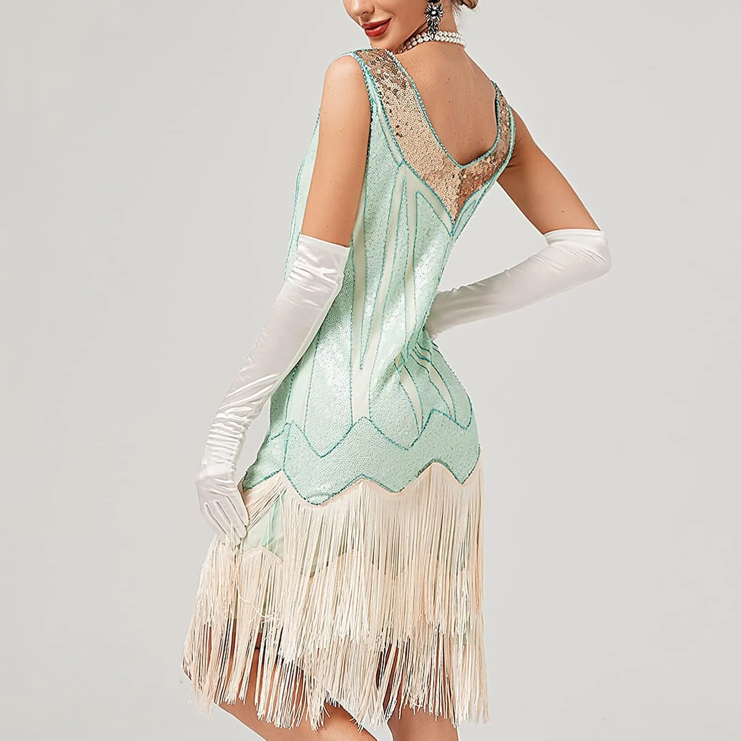 Women's Plus Size Flapper Dress Fringe Glitter Beaded Swing Roaring 20s Gatsby Short Sequin Masquerade Dresses