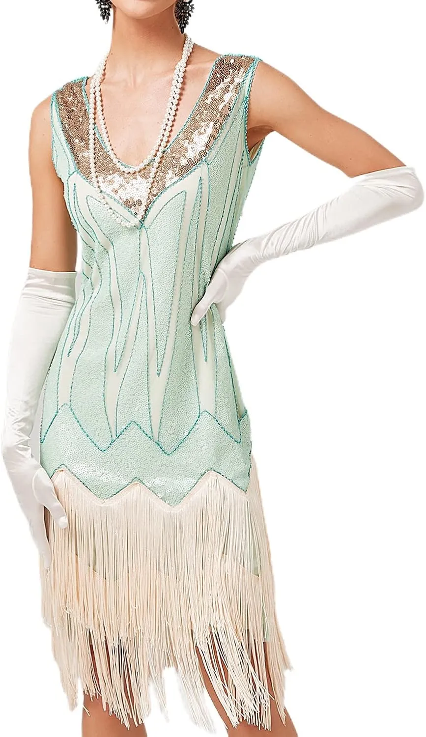 Women's Plus Size Flapper Dress Fringe Glitter Beaded Swing Roaring 20s Gatsby Short Sequin Masquerade Dresses