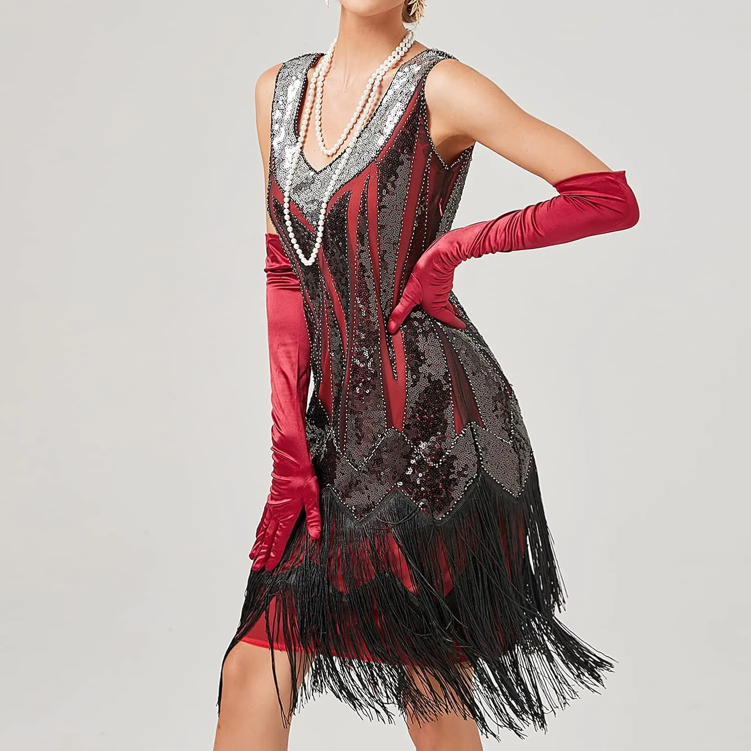 Women's Plus Size Flapper Dress Fringe Glitter Beaded Swing Roaring 20s Gatsby Short Sequin Masquerade Dresses