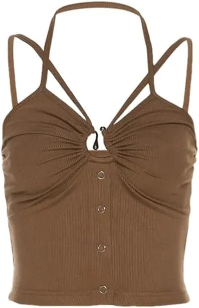 Women's Retro Solid Color Minimalist Y2k Hollow Out Single Breasted Slim Fit Camisole