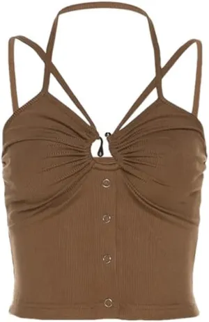 Women's Retro Solid Color Minimalist Y2k Hollow Out Single Breasted Slim Fit Camisole