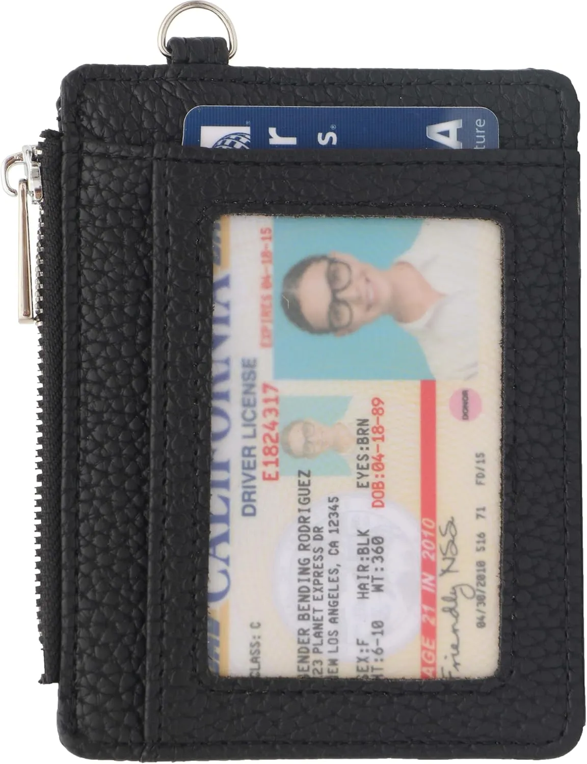 Women's RFID Blocking Slim Card Case with Zipper, Keychain, and Wristlet. Minimalist Card Holder Pocket Wallet, Black