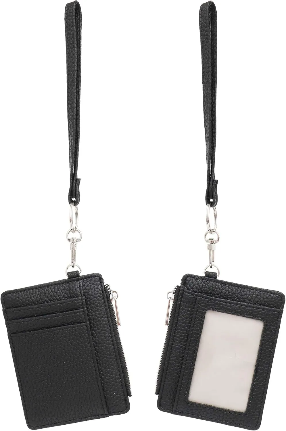 Women's RFID Blocking Slim Card Case with Zipper, Keychain, and Wristlet. Minimalist Card Holder Pocket Wallet, Black
