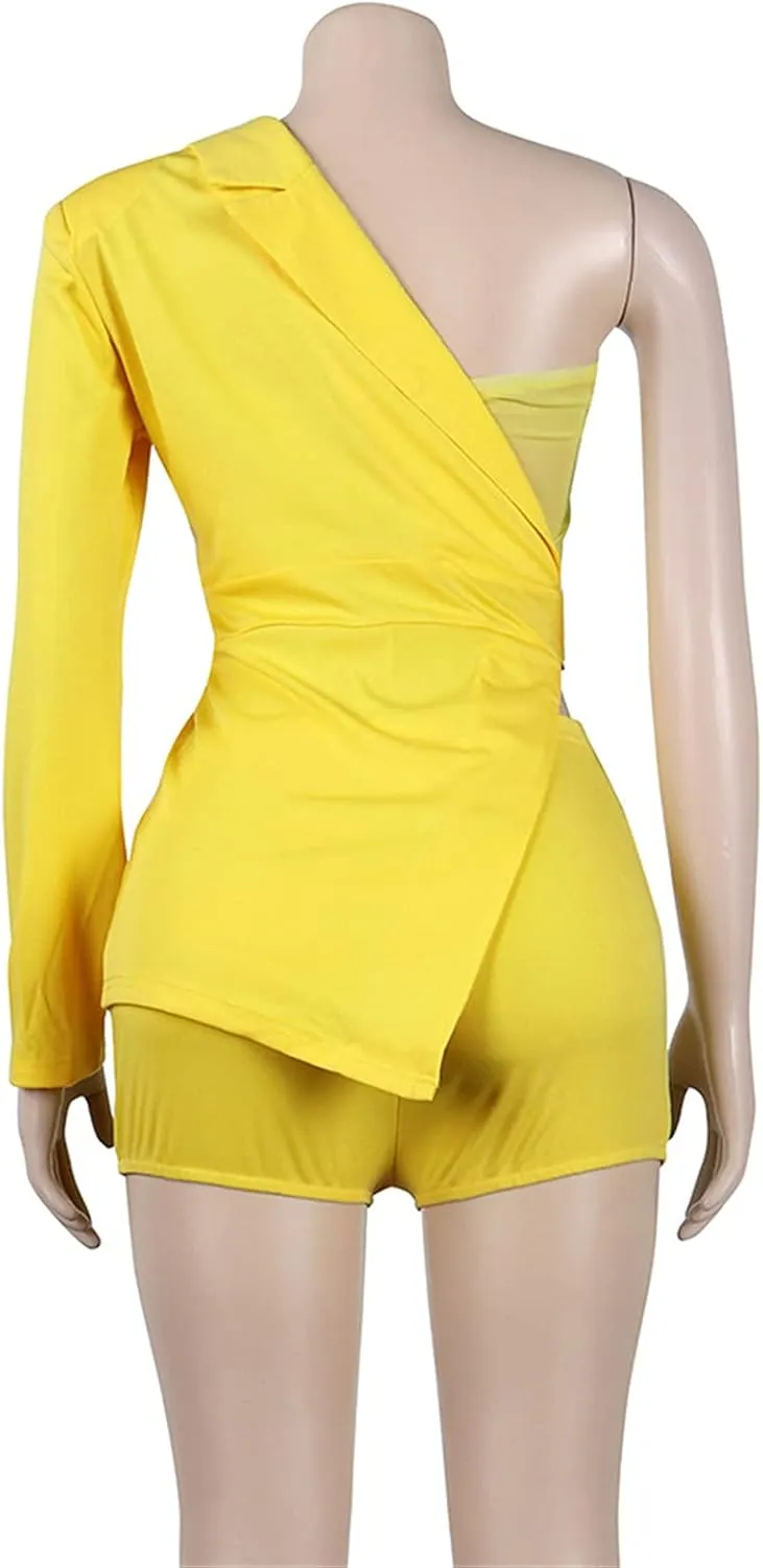 Womens Sexy 3 Pieces Rhinestone Crop Tops Bodycon Shorts Blazer Jackets Party Clubwear Tracksuit Outfits Set