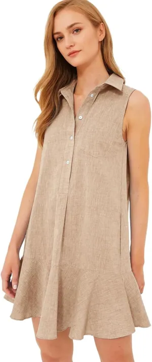 Women's Sleeveless Shirt Dress Summer Collared Button Down Ruffle Hem Tank Mini Dress