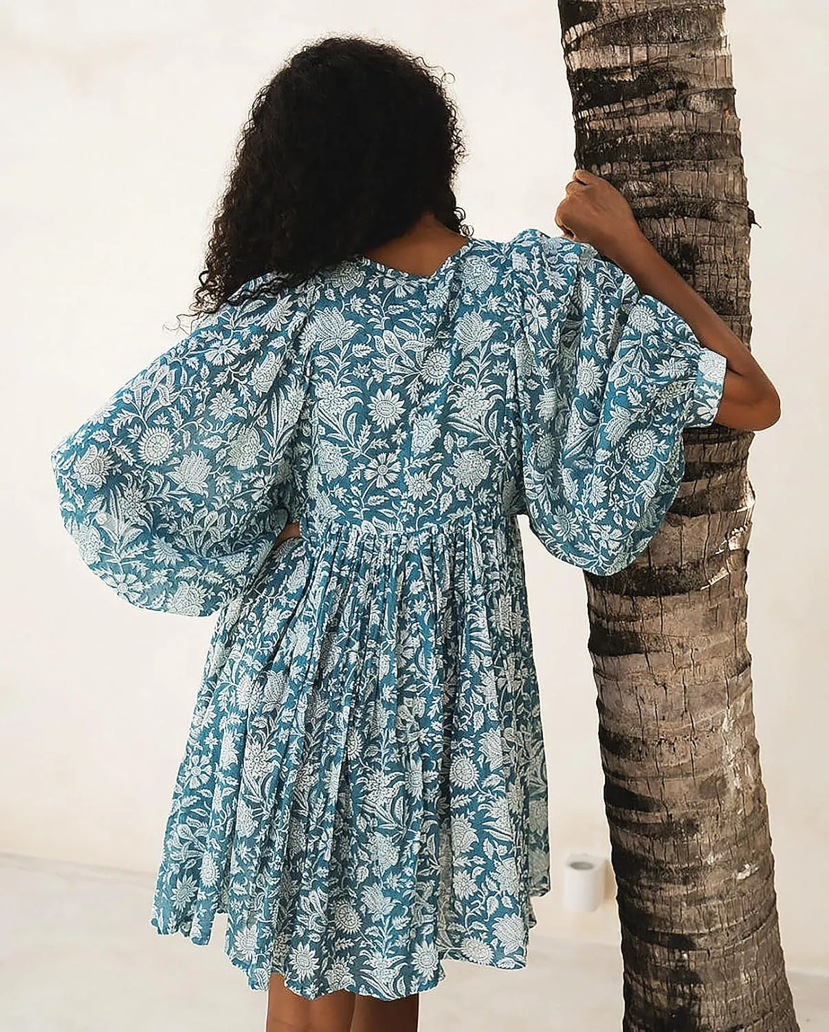 Womens Summer Dresses Casual Boho Floral Babydoll Balloon Sleeve Half Open Tether Flowy Short Beach Dress