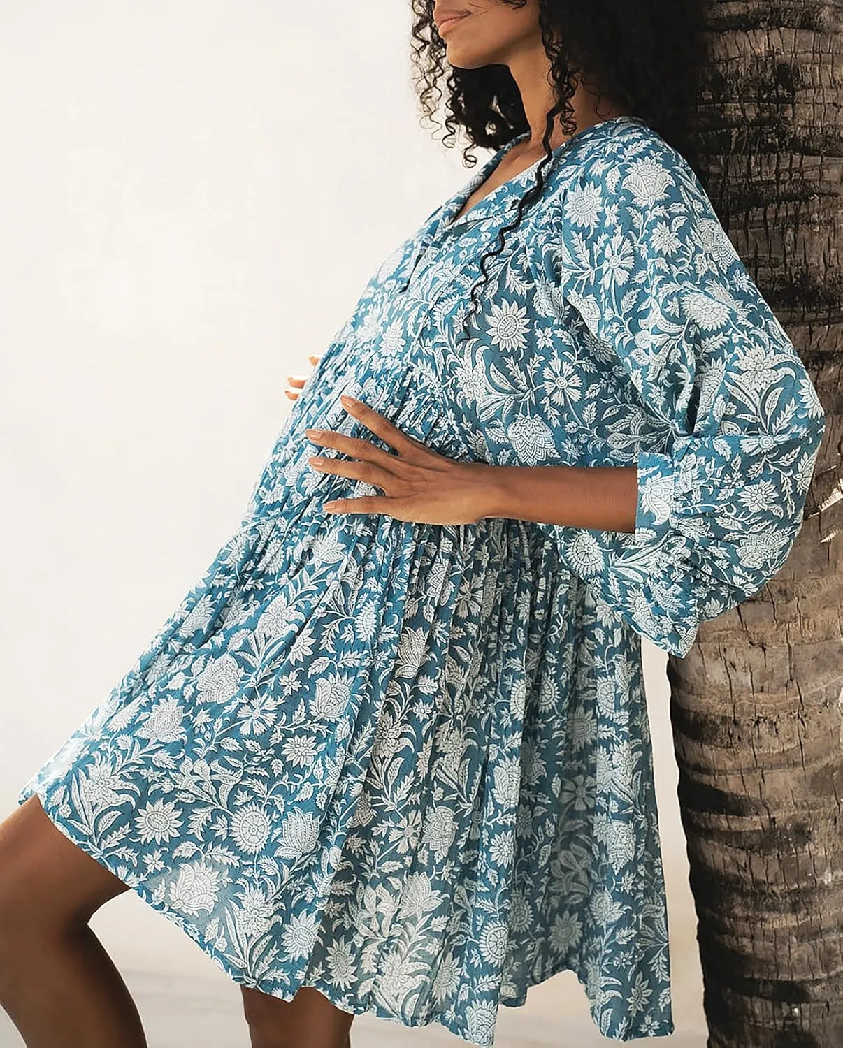 Womens Summer Dresses Casual Boho Floral Babydoll Balloon Sleeve Half Open Tether Flowy Short Beach Dress