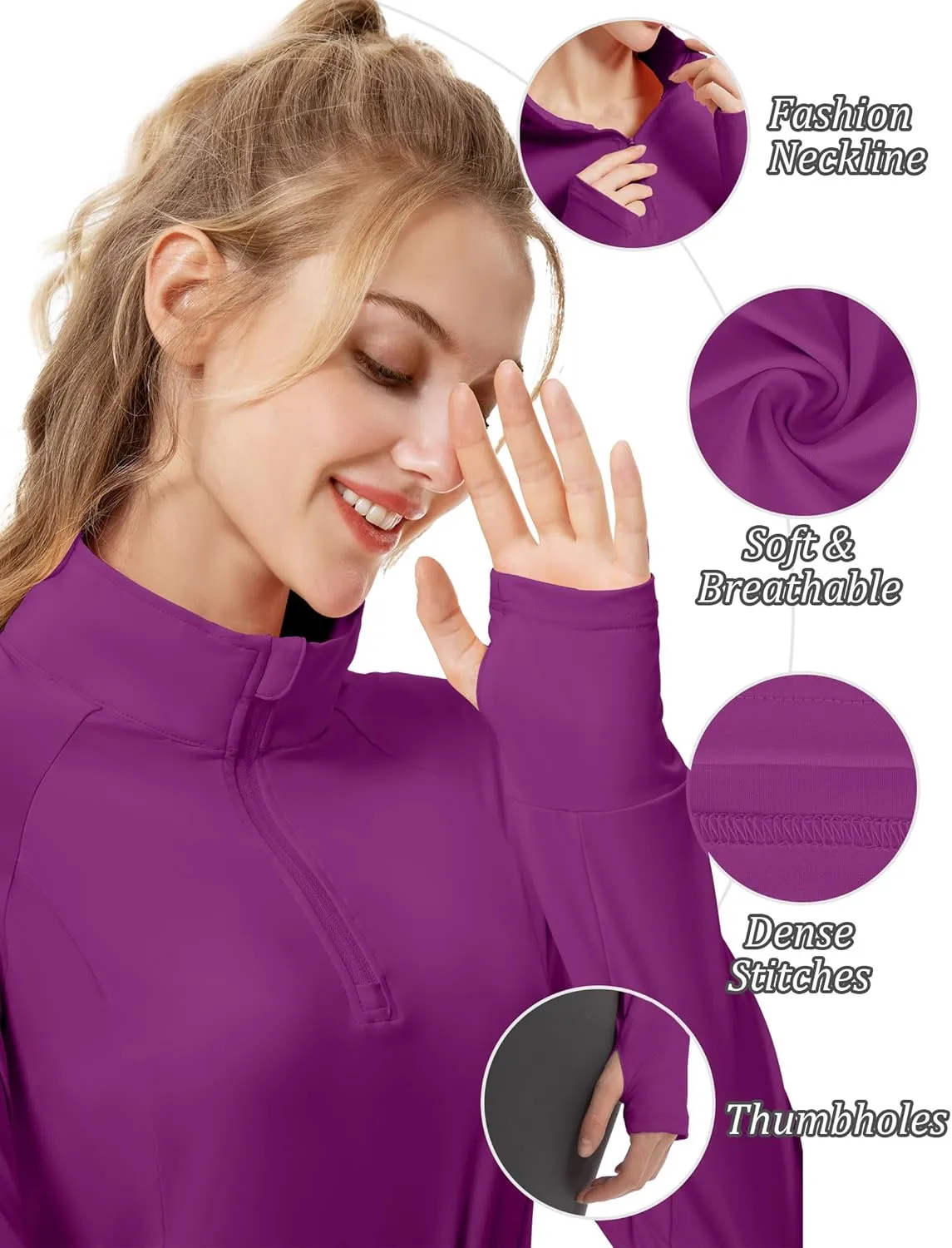 Women's Sun Shirts Long Sleeve Athletic Jackets UPF 50  Top with Thumb Holes Quick Dry for Golf Tennis Hiking