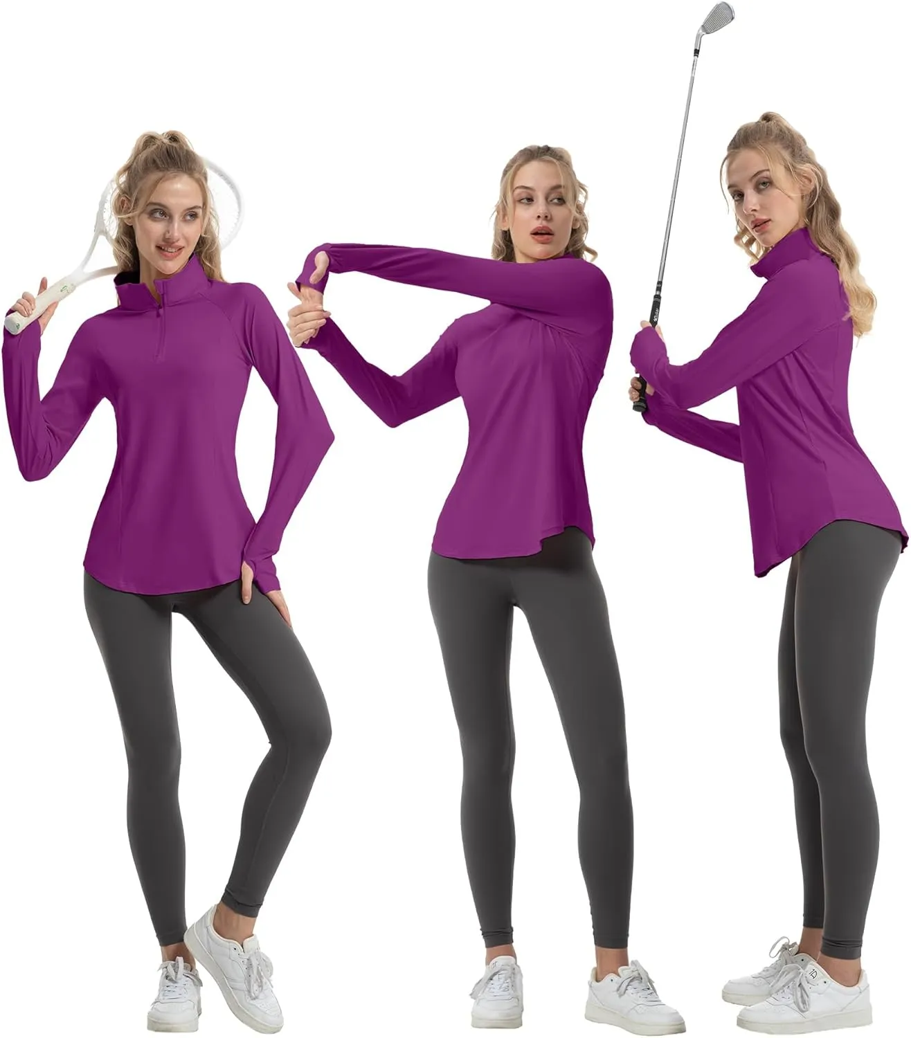 Women's Sun Shirts Long Sleeve Athletic Jackets UPF 50  Top with Thumb Holes Quick Dry for Golf Tennis Hiking