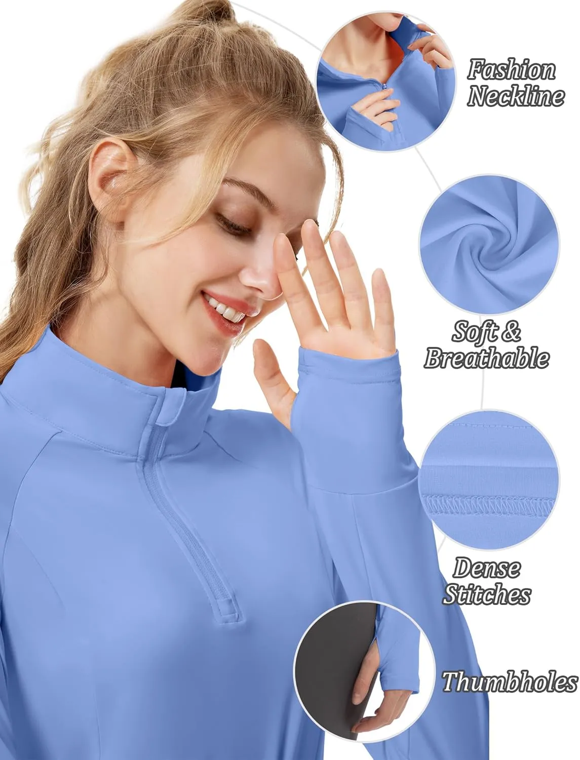 Women's Sun Shirts Long Sleeve Athletic Jackets UPF 50  Top with Thumb Holes Quick Dry for Golf Tennis Hiking