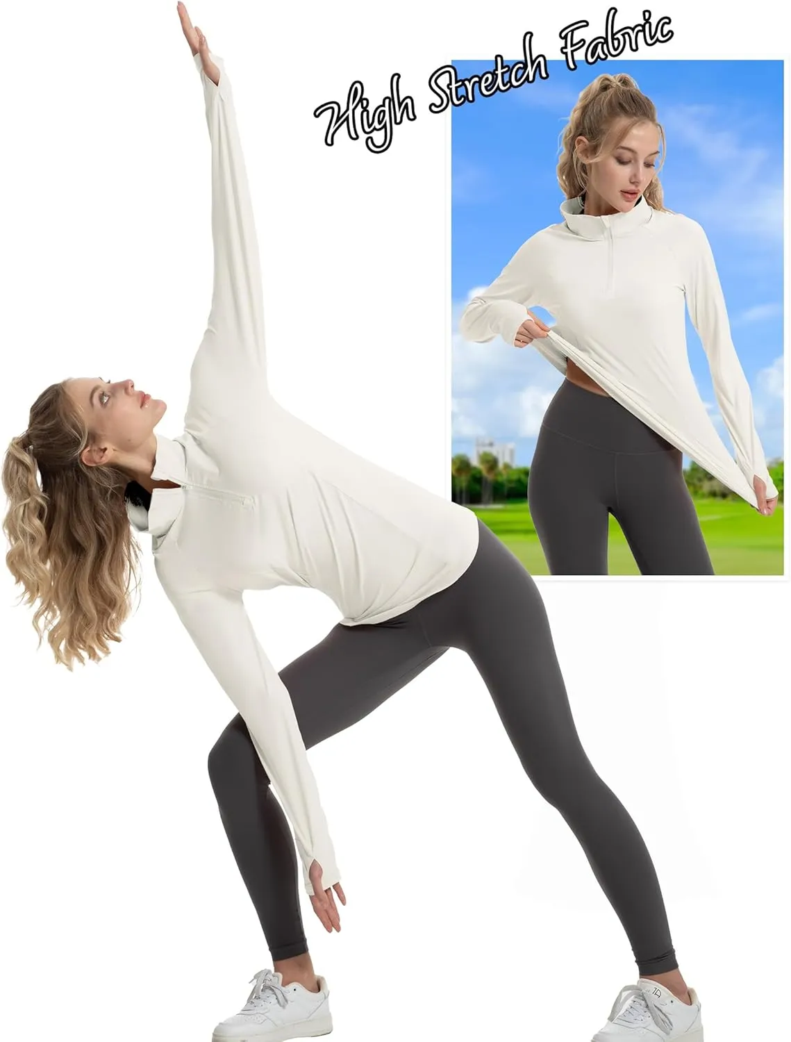Women's Sun Shirts Long Sleeve Athletic Jackets UPF 50  Top with Thumb Holes Quick Dry for Golf Tennis Hiking