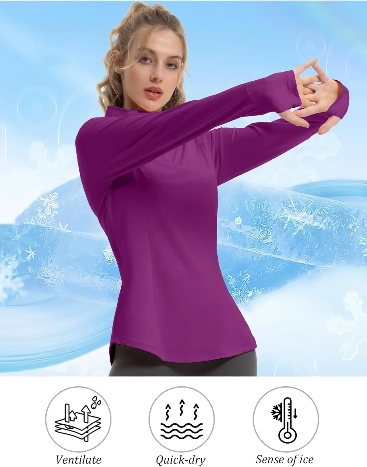 Women's Sun Shirts Long Sleeve Athletic Jackets UPF 50  Top with Thumb Holes Quick Dry for Golf Tennis Hiking